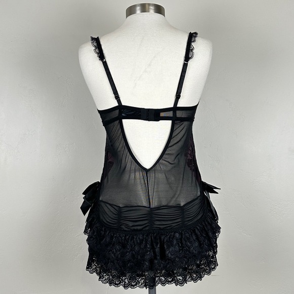 Corset Women L Whimisigoth Romantic Coquette‎ Floral Lace Bow Ruffle Top Boning - Picture 2 of 10